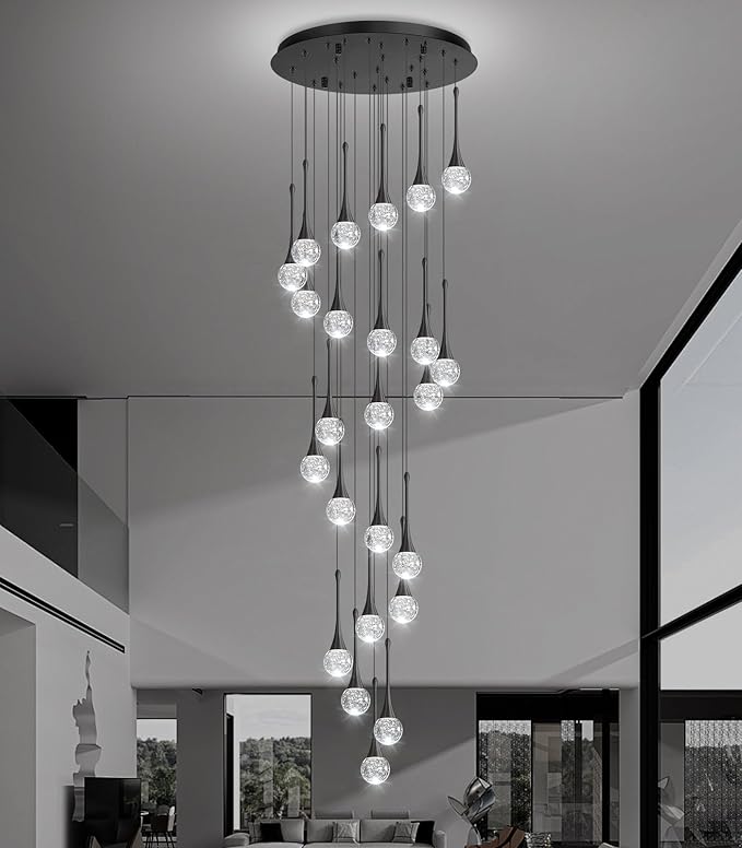 24 Light Modern Glam Crystal Chandelier for High Ceiling LED Dimmable Ceiling Pendant Light Staircase Foyer Enterway Living Room Chandelier Lighting Antique Black