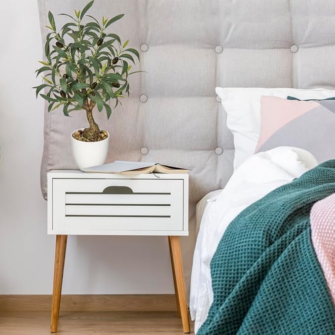 Briful Olive Trees Artificial Indoor 18 Inch Fake Olive Tree White Pot Faux Olive Greenery for Home Office Room Table Modern Decor