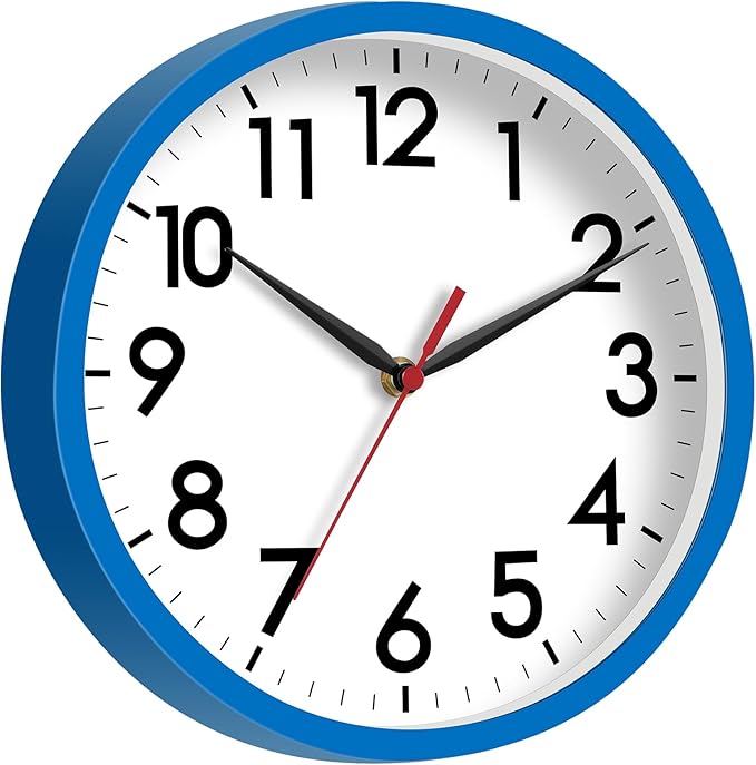 AKCISOT Wall Clock 8 Inch Silent Non-Ticking Modern Clocks Battery Operated - Analog Small Classic for Office, Home, Bathroom, Kitchen, Bedroom, School(Blue)