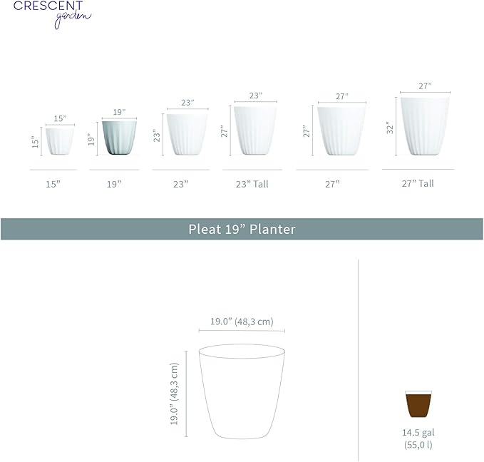 Crescent Garden Pleat Planter, Large Outdoor/Indoor Pot, 19-Inch (Slate)