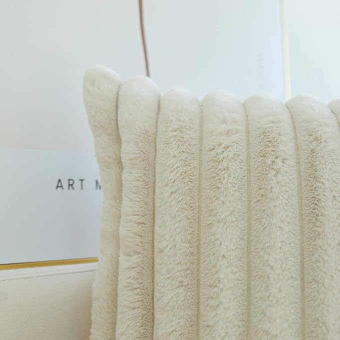 JOJUSIS Pack of 2 Faux Fur Plush Decorative Throw Pillow Covers Couch Cushion Case Soft Pillowcases (Beige, 12 x 20-Inch)