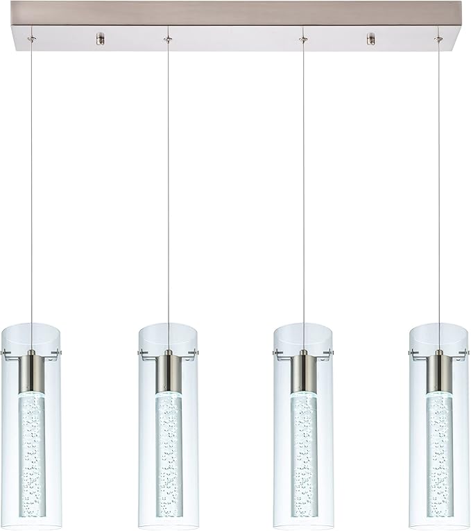 Kitchen Lighting Pendant Fixtures 4-Light LED Pendant Ceiling Fixture Brushed Nickel Bubble Cylinder Pendant Light with Adjustable Length for Kitchen Island Dinning Room Bedroom