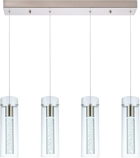 Kitchen Lighting Pendant Fixtures 4-Light LED Pendant Ceiling Fixture Brushed Nickel Bubble Cylinder Pendant Light with Adjustable Length for Kitchen Island Dinning Room Bedroom