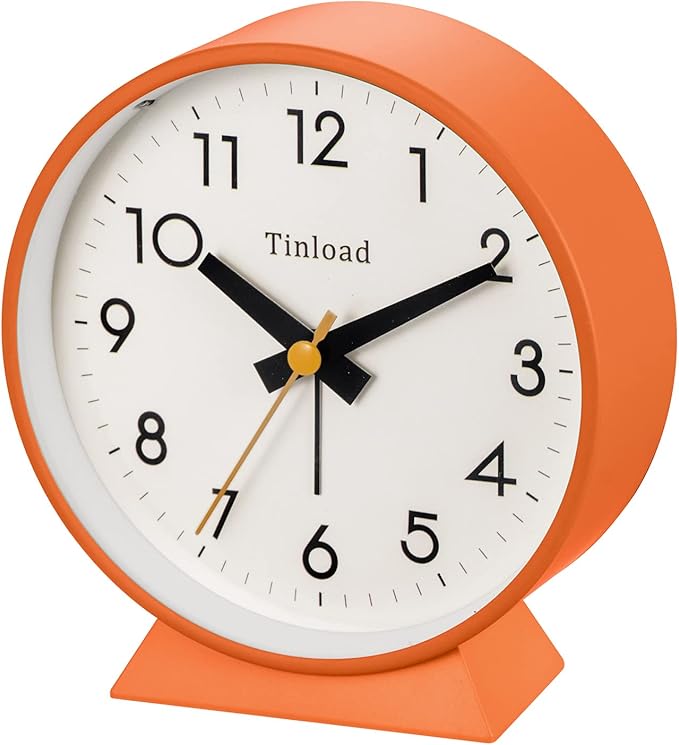 4.5" Battery Operated Antique Retro Analog Alarm Clock, Small Silent Bedside Desk Clock, Lighted on Demand, Battery Operated, Snooze, for Living Room, Bedroom, Bedside, Desk(Orange)