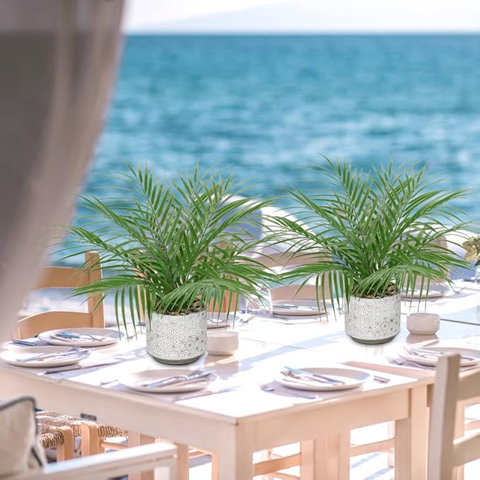 Hollyone Large Artificial Potted Plants Fake Palm Plants 16" Faux Tropical Palm Plant Tree in Ceramic Pots Bohemian for Home Room Office House Indoor Decoration