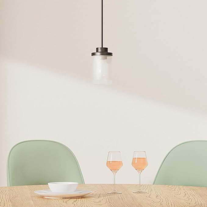 TENGXIN Modern Pendant Light, Matte Black Pendant Lights Kitchen Island,Farmhouse Pendant Lighting for Dining Room Bedroom Bar Office 2Pack,TXPLBK01-2PK