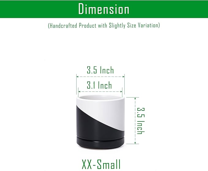 D'vine Dev 3.5 Inch Ceramic Planter Pot with Drainage Hole and Saucer, Indoor Cylinder Round Planter Pot, Oblique Monochrome Black and White, 94-O-A-K