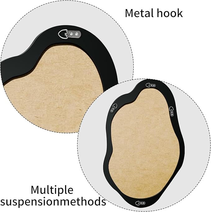 Wavy Mirror with Wood Frame, Modern Decorative Asymmetrical Mirror for Bedroom, Living Room, Entryway (Black, 24x15)