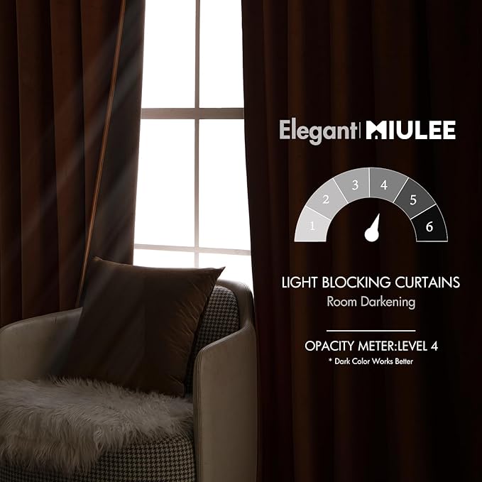 MIULEE Velvet Curtains 84 inches 2 Panels - Luxury Blackout Curtains for Bedroom Living Room Thermal Insulated Super Soft Window Drapes Rod Pocket & Back Tab, Gold Brown, W52 x L84 inches