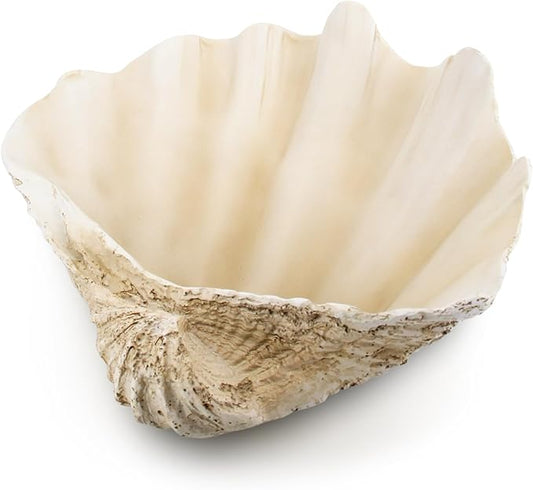 Resin Seashell Decorative Bowl for Home Decor, Large Clam Shell Bowl for Coffee Table Centerpiece Kitchen Counter, Sea Shell Key Bowl for Entryway Table (Beige)