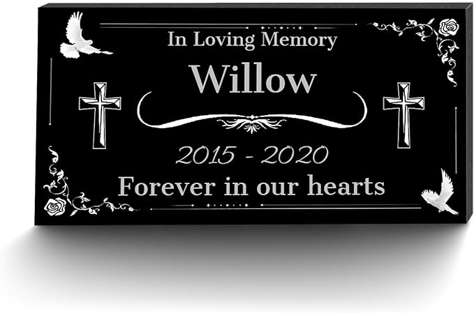 Personalized Headstone with Photo, Memorial Stone, Headstones for Graves, Grave Markers, Black Granite Garden Stone, Memorial Plaques for Outdoor, Grave Decoration for Cemetery (Text Style)