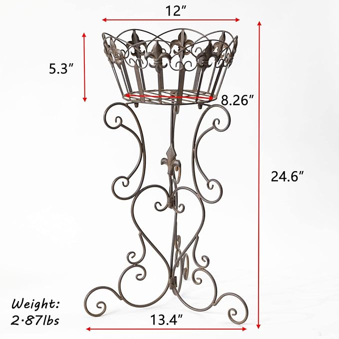 2 Pack Metal Tall Plant Stands, 25 Inch Wrought Iron Plant Stand, Heavy Duty Pot Stand Pedestal Holders, Unique Decorative Potted Planter Display Rack for Indoor Outdoor Garden Patio Lawn