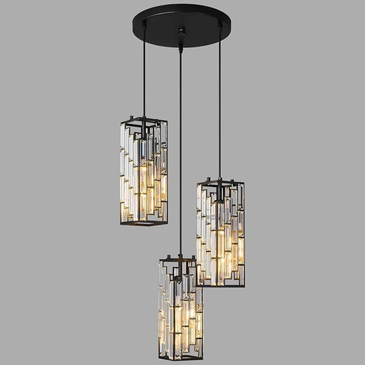 Black Pendant Lighting Modern Pendant Light, Mini Crystal Chandeliers,Adjustable Pendant Light Fixture for Kitchen Island Dinning Room Bedroom (3 Light)