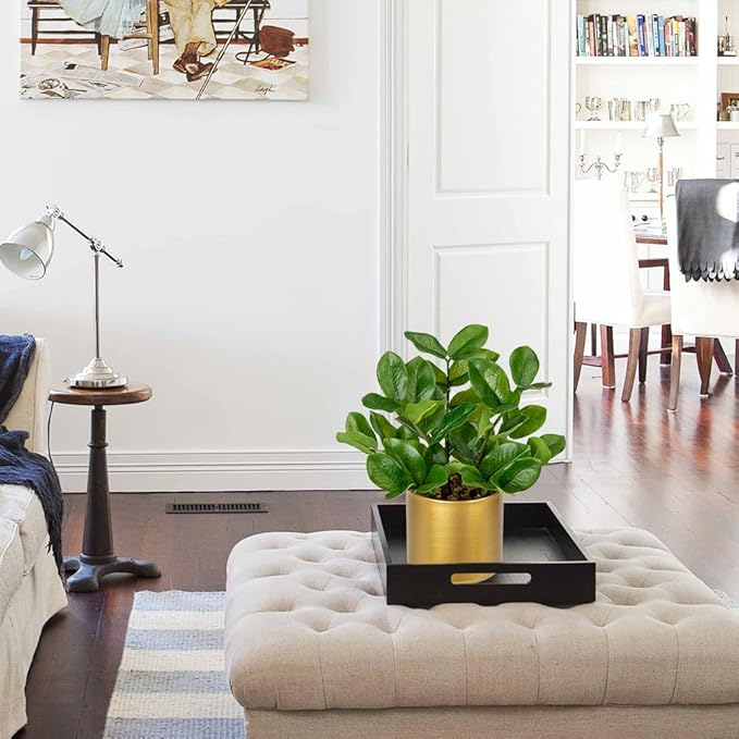 Briful Faux Plants Indoor Artificial ZZ Plant with Gold Pot 11.8in Realistic Fake Silk Plants for Home Office Bathroom Kitchen Dining Table Centerpiece Decoration