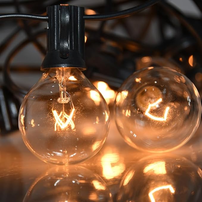 SUNSGNE 50ft Outdoor Globe String Lights G40 Patio String Lights with 53 Bulbs Connectable Commercial Hanging Lights for Christmas Patio House Backyard Balcony Party Wedding Decor, Black