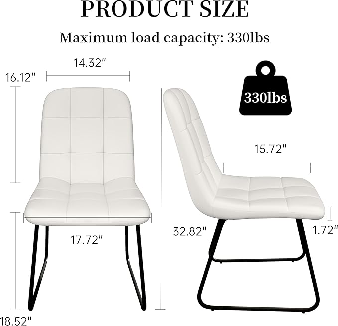 Dining Chairs Set of 2, Modern Kitchen Faux Leather Dining Room Chairs for Kitchen Living Dining Room (2 White)