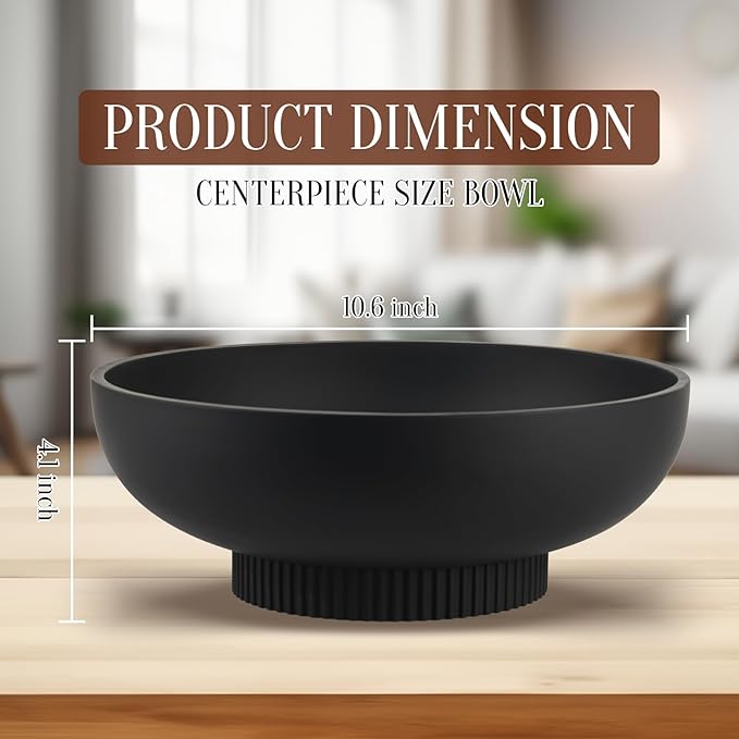 Large Resin Pedestal Decorative Bowl - Modern Handicraft Bowls for Home Decor - Fruit Bowl for Kitchen Counter - Key Bowl for Entryway Table,Matte Black