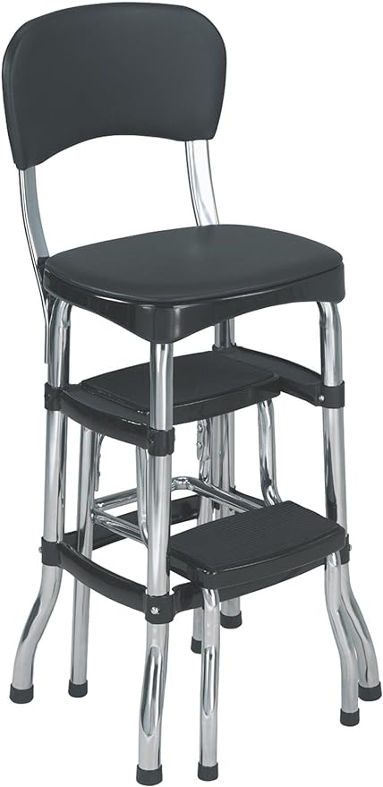 Cosco 11120CBB1E Black Retro Counter Chair / Step Stool, Black