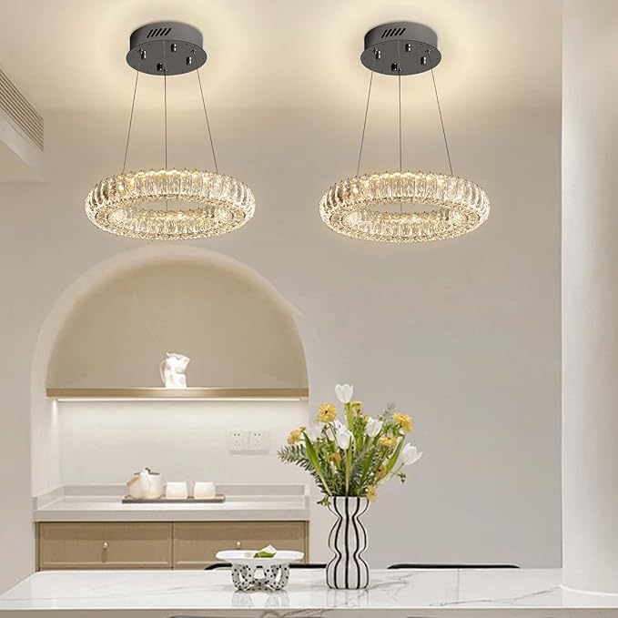 Modern LED Chandelier 1 Ring 8.7in Pendant Light for Kitchen Island Dimmable LED Ceiling Light Black Pendant Light for Dining Room Bedroom Living Room