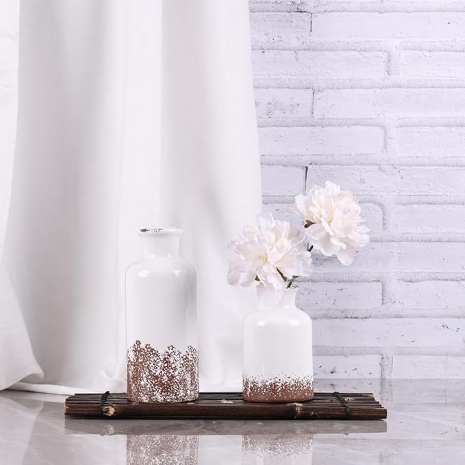 Gray Ceramic Farmhouse Vase Set of 3 – Rustic Small Vases, Vintage Country Style Decorative Vases for Flowers, Home Decor for Living Room, Table, Mantle, Fireplace & Entryway Centerpieces