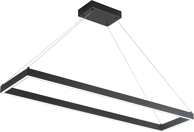Modern Led Chandelier Linear Rectangle Chandelier Modern Led Pendant Light Kitchen Island Lighting Fixture 6000K Dimmable 39.4” Contemporary Hanging Light for Dining Room Living Room Black