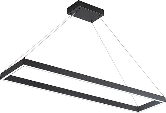 Modern Led Chandelier Linear Rectangle Chandelier Modern Led Pendant Light Kitchen Island Lighting Fixture 6000K Dimmable 39.4” Contemporary Hanging Light for Dining Room Living Room Black