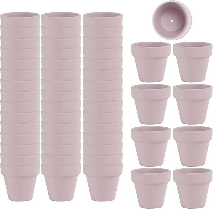54 Pcs Small Mini Pink Clay Pots 2.1'' Terracotta Pot Clay Ceramic Pottery Planter Cactus Flower Pots Succulent Nursery Pots- Great for Window Boxes, Cactus, Plants, Crafts, Wedding Favors