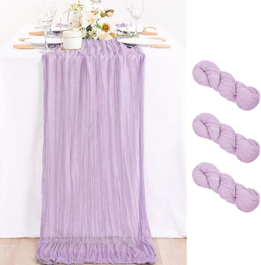 MLMC 3 Pack Lilac Purple Table Runner 10ft Lavender Cheesecloth Table Runner Rustic Gauze Centerpiece Fall Decor 35x120 Inches for Bridal Shower Baby Shower Birthday Wedding Decor