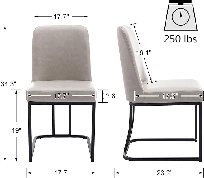 VESCASA Faux Leather Upholstered Dining Chairs with Back, Mid Century Modern Chairs with Black Metal Frame for Dining Room, Restaurant, Kitchen, Set of 4, Pebble Grey