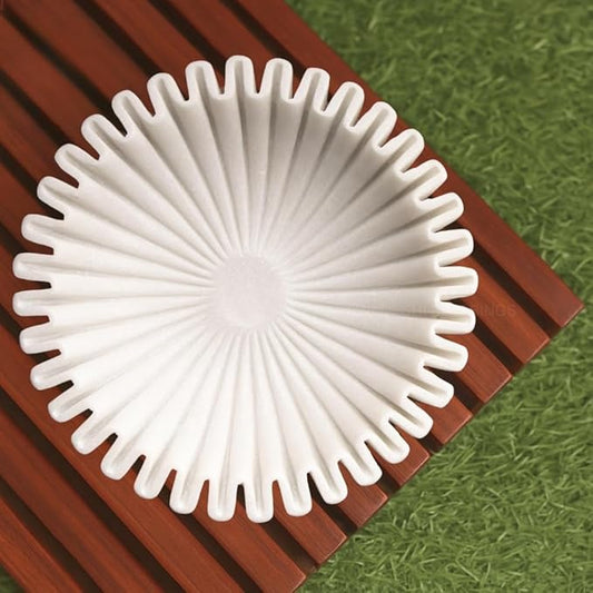 SWADESHI BLESSINGS HandCrafted Marble Ruffle Bowl/Antique Scallop Bowl/Fruit Bowl/Vintage Ring Dish/Decorative Flower Dish/HouseWarming Gift/Wedding Gifts/Urli (10 Inches)