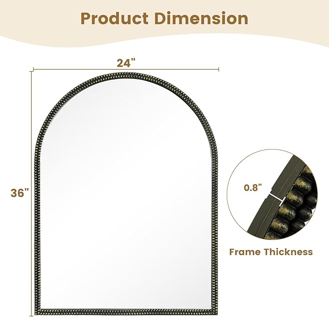 WallBeyond Black Vintage Mirror for Vanity 24x32 Inch, Gold Antique Mirror with Ornate Beaded Frame for Bathroom, Living Room, Fireplace, Entryway