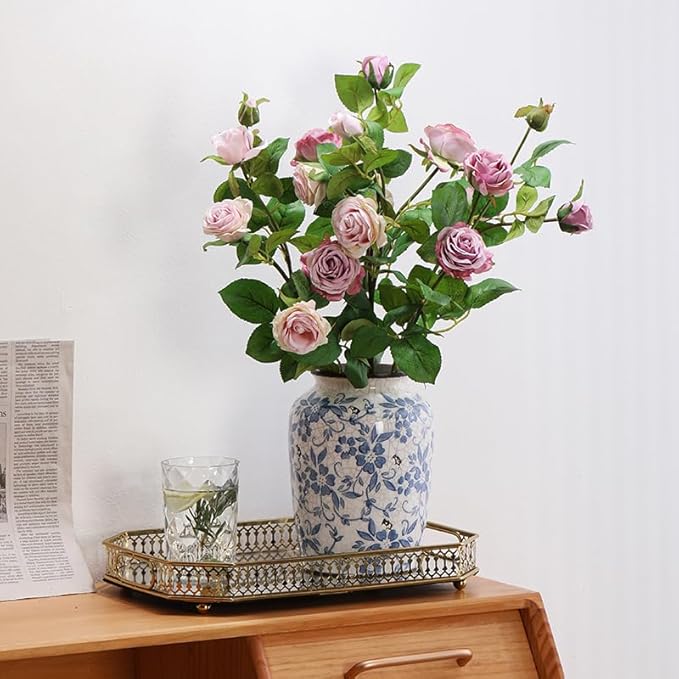 Denique Vintage Blue and White Porcelain Vase Ceramic Vase for Home Decor, Retro Crack Blue Flower Vase Pottery Vase Chinoiserie Decor