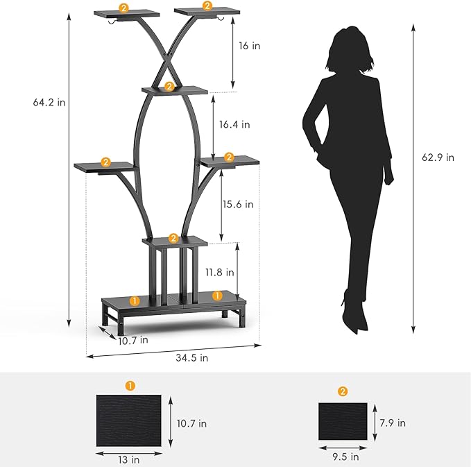 Plant Stand Indoor with Grow Lights - 7 Tiered Metal Corner Shelf for Multiple Plants, 63" Corner Plant Stand for Indoor Plants, X-Shaped Plant Rack for Home, Living Room, Office & Patio Decor