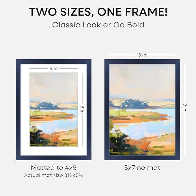 Homeforia 5x7 Picture Frame Navy Blue, High End Metal 5 x 7 Frames with Mat 4 x 6 for Print, 5by7 Desk Frame Matted to 4x6 inch Photo, 5 by 7 Wall or Tabletop Frame, Tempered Glass, Wall Kit, Set of 1