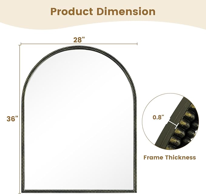 WallBeyond Black Vintage Mirror for Vanity 28x36 Inch, Gold Antique Mirror with Ornate Beaded Frame for Bathroom, Living Room, Fireplace, Entryway