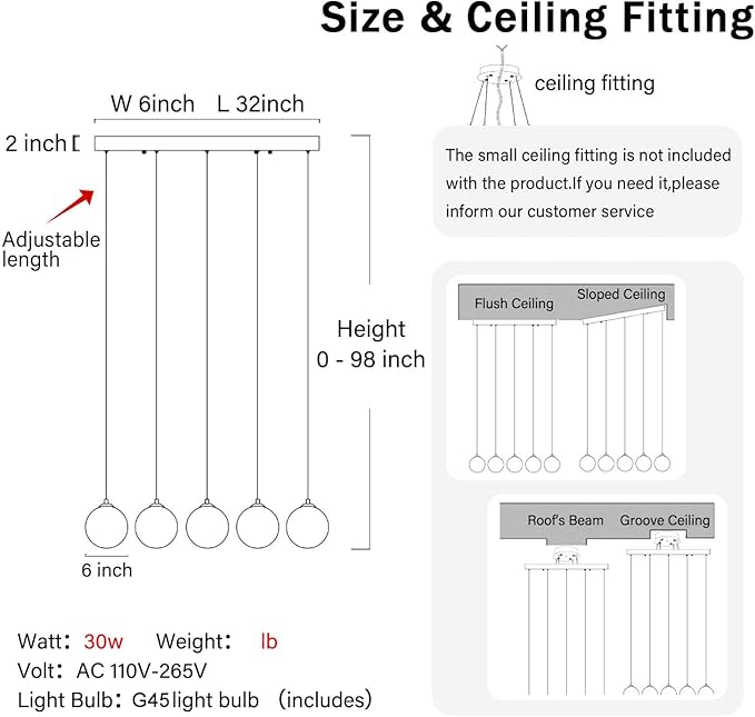 5-Lights Modern Rectangle Chandelier Globe Pendant Light,Gold Linear Globe Chandeliers for Dining Room and Kitchen Island