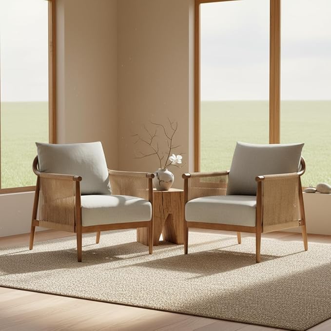 CHITA Braid Armchair Set of 2, Modern Accent Chair for Living Room, Light Grey
