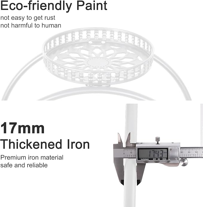 unho Metal Plant Stand 6-Potted: Flower Pot Holder with Wheels 4 Tier Display Shelf Rack for Patio Balcony Yard Garden Home Decor, White