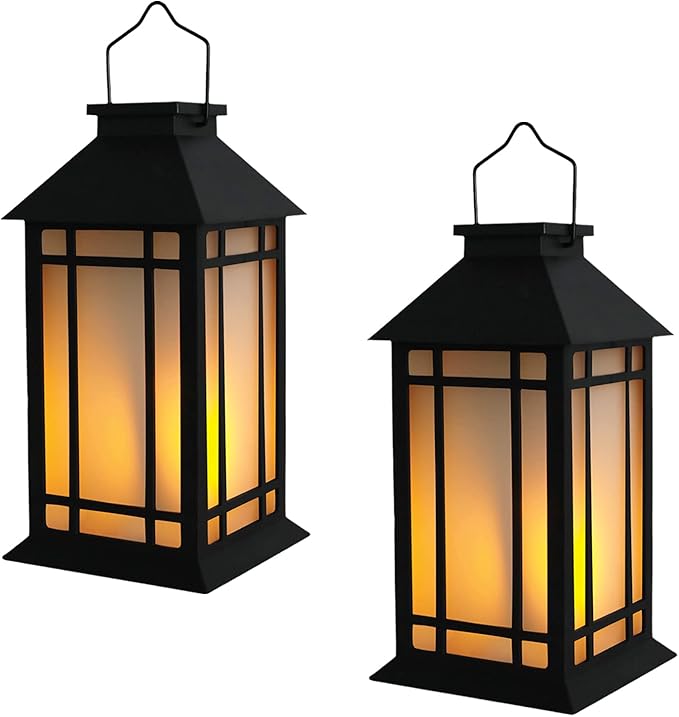 Bdor 13-Inch IP65 Waterproof Battery-Powered Outdoor Lantern with Led Flameless Candle and 6-Hour Timer - Decorative Lantern for Patio & Garden(2 Pack)