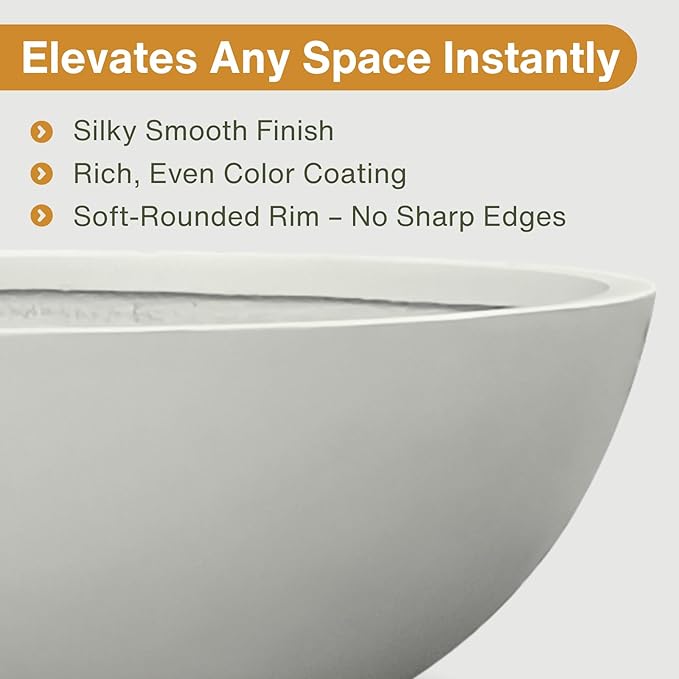 7.7" H x 22" D Round Bowl Fiberstone Planter for Succulent and Lotus, Drainage Hole, Weather Resistant for Indoor and Outdoor Use, Included 2 Extra Coco Mats (Light Gray, 19.9" Pot Opening)