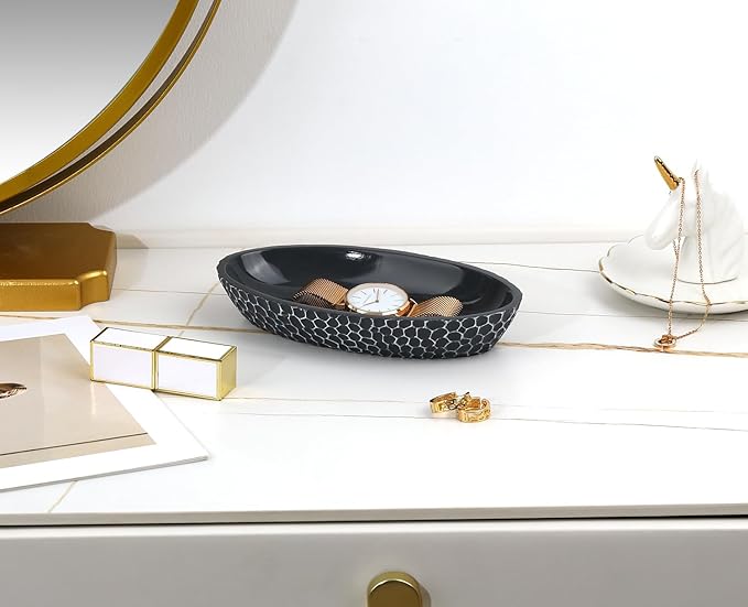 Jewelry Dish, Honeycomb Resin Ring Holder Jewelry Tray Key Bowl Decorative Trinket Dish for Vanity Entryway Table Home Decor, Gray