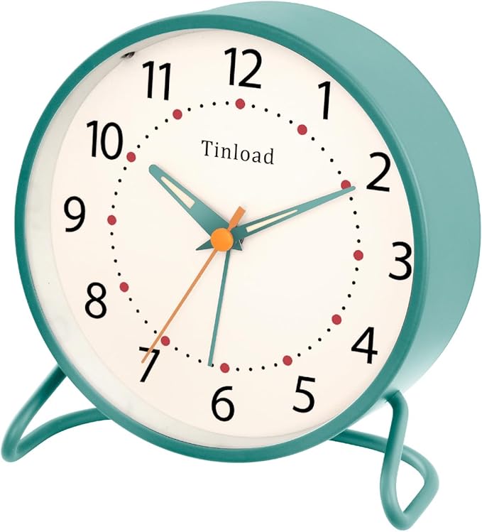 4.5" Antique Retro Analog Alarm Clock, Small Silent Desk Clock with Manual Light, Snooze, for Living Room, Bedroom, Bedside, Desk(Green)