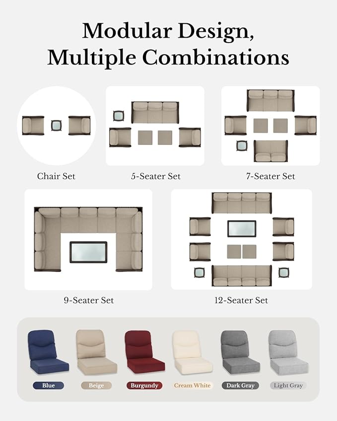 HILLGA Luxury High Back Patio Furniture Set with 6-Inch Thick Cushion, 5-Piece Outdoor Conversation Set with Loveseat, Swivel Rocker Chairs & Ottomans, Ideal for Porch Pool Deck Yard (Burgundy)