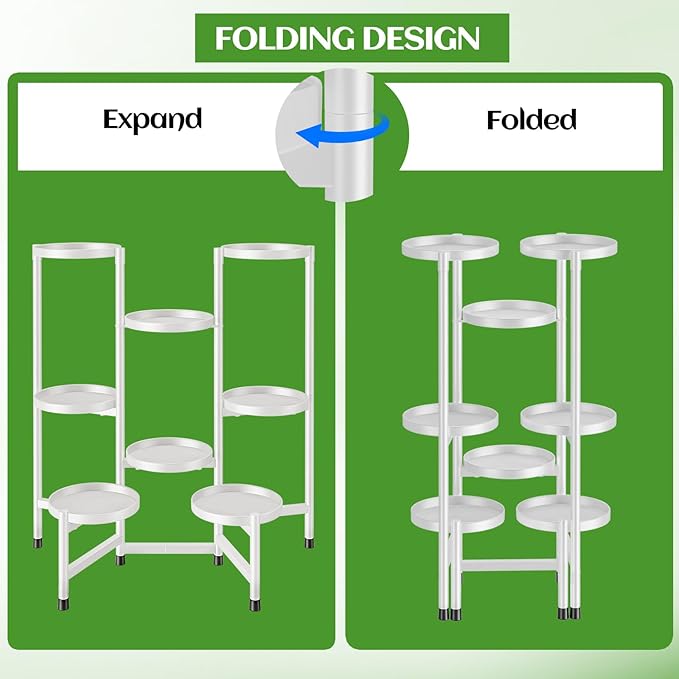8 Tier Plant Stand Indoor Tall, Tiered Plant Stands Outdoor for Multiple Plants, Corner Metal Folding Flower Display Holders Rack Shelf for Living Room Balcony Garden, Cream White