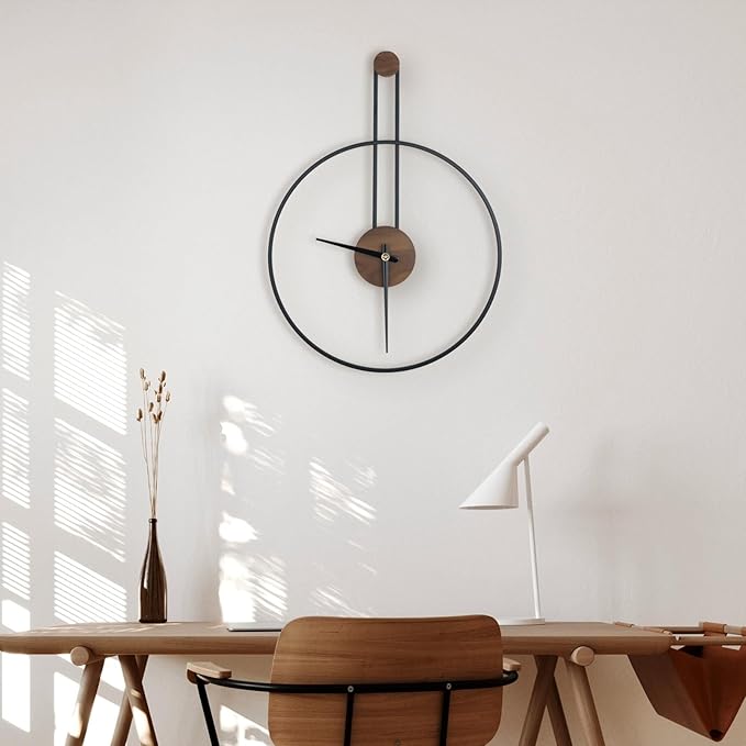 Modern Wall Clock Large Wall Clocks with Walnut Dial Silent Non-Ticking for Living Room Home Decor Bedroom Kitchen Office 17.8''× 24.4'' (Black, Medium)