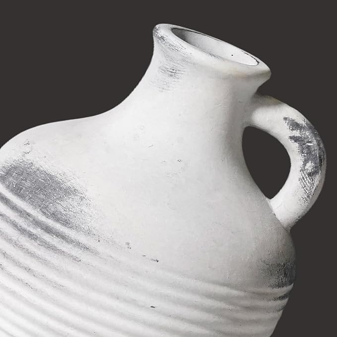 Rustic Farmhouse Vase, Ceramic Terracotta Vase with Handle, 6 inch Pottery Decorative Flower Vases for Home Decor, Table, Living Room, Bathroom, Shelf, Mantel Decor Grey