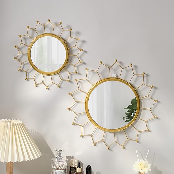 Gold Mirrors for Wall - Metal Sunburst Wall Mirror Room Decor & Home Decor, Boho Mirror Wall Decor Gifts for Women & Moms (Small, Sun Flower)