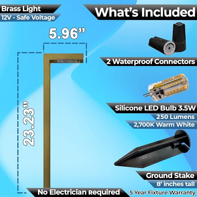 LED Pathway Lights 129 Landscape Lighting 12V Solid Brass Low Voltage LED Light G4 3.5W 2700K Bulb Outdoor Modern Driveway Lights Beautiful Bright Long Lasting Walkway Lights