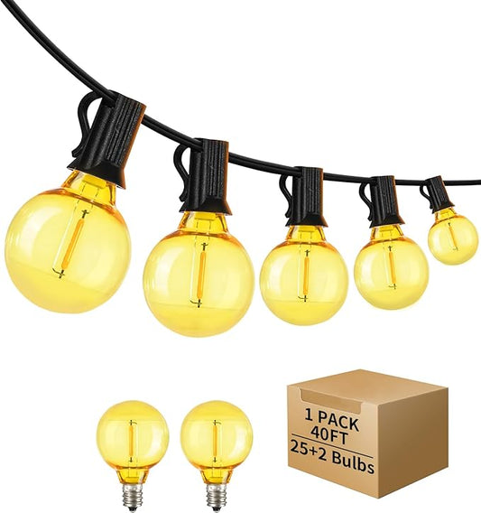 40FT LED Outdoor String Lights Waterproof, G40 LED Globe Outdoor Lights for Patio with 27 Edison Vintage Shatterproof Bulbs, Connectable Backyard Lights for Garden, Bistro, Porch, Cafe