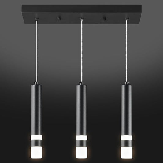 3-Light Dining Room Modern Pendant Light Kitchen Fixture Dimmable LED Black Mini Pendant Lighting fo Kitchen Island Study Pendant Lights
